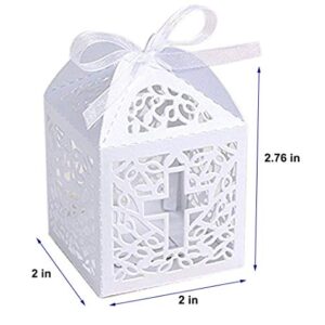 Sohapy 50Pcs Baptism Christening Favor Boxes Candy Boxes Bag Gift Box Baby Shower Favor for Baby Cute Birthday Decoration Shower Party decoration Supplies (white)