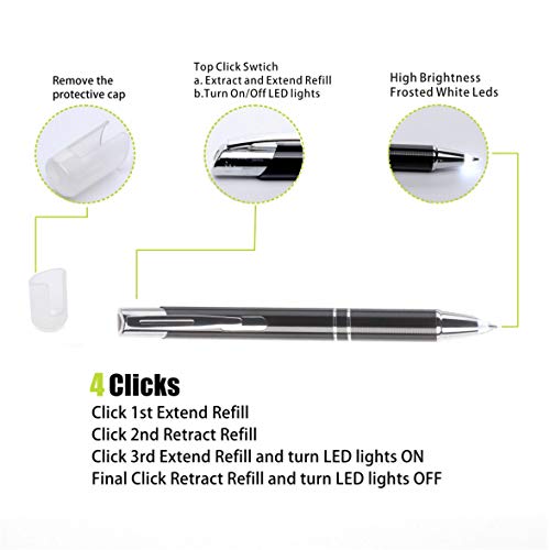 Yacig Pen with Light, Light Up Ballpoint Pen, Bright Lighted Pens for Writing in the Dark Led Light Flashlight Nurses Pen with Light Tip 3 Pack Penlight-White Light
