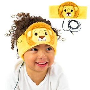 cozyphones kids headphones volume limited with thin speakers & super soft fleece headband - perfect toddlers & children's earphones for home, school & travel - lion