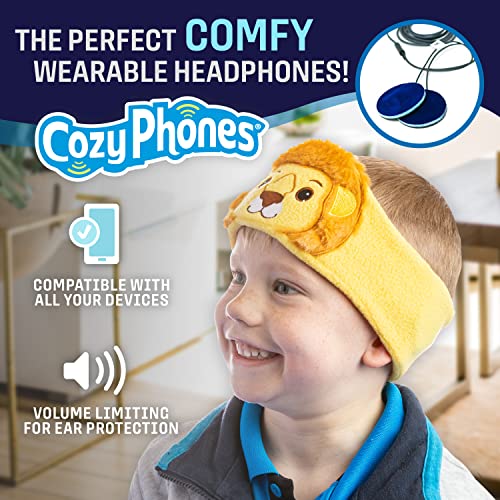 CozyPhones Kids Headphones Volume Limited with Thin Speakers & Super Soft Fleece Headband - Perfect Toddlers & Children's Earphones for Home, School & Travel - Lion