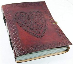 cuero vintage heart embossed leather journal/instagram photo album (handmade paper) - coptic bound with lock closure - heart journal (brown)