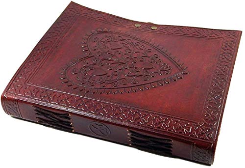 cuero Vintage Heart Embossed Leather Journal/Instagram Photo Album (Handmade Paper) - Coptic Bound with Lock Closure - Heart Journal (Brown)