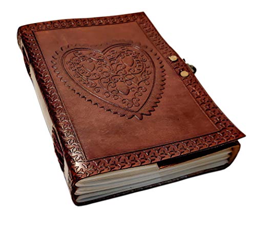 cuero Vintage Heart Embossed Leather Journal/Instagram Photo Album (Handmade Paper) - Coptic Bound with Lock Closure - Heart Journal (Brown)