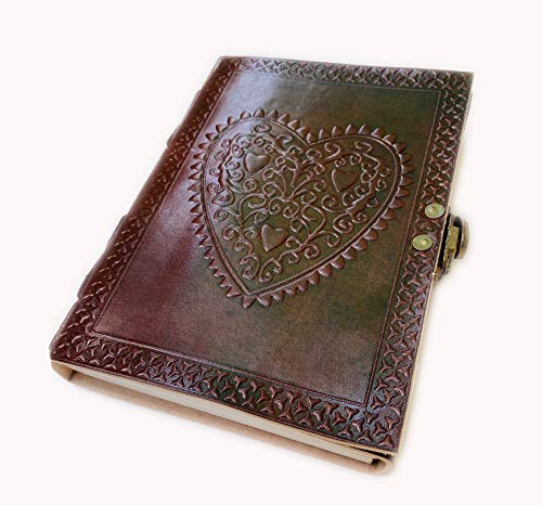 cuero Vintage Heart Embossed Leather Journal/Instagram Photo Album (Handmade Paper) - Coptic Bound with Lock Closure - Heart Journal (Brown)