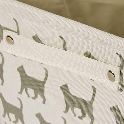 White Cat Canvas Storage Basket Box for Household Items or Toys - with Gray Cat Pattern. 16.5in x 12.5in x 7.5in