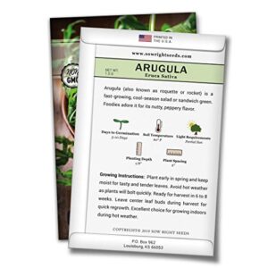Sow Right Seeds - Arugula Seed for Planting - Non-GMO Heirloom Seeds with Instructions to Plant a Kitchen Herb Garden, Indoors or Outdoor; Great Gardening Gift