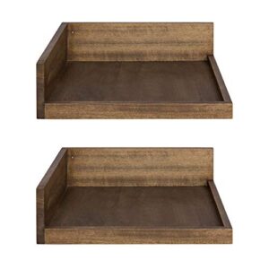 kate and laurel levie rustic modern floating corner wood wall shelves, 12 x 12 inches, 2 pack, rustic brown