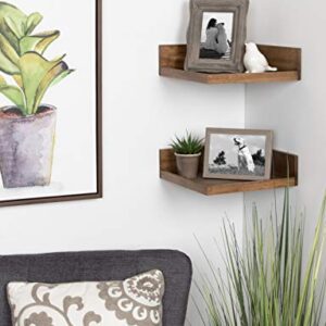 Kate and Laurel Levie Rustic Modern Floating Corner Wood Wall Shelves, 12 x 12 Inches, 2 Pack, Rustic Brown