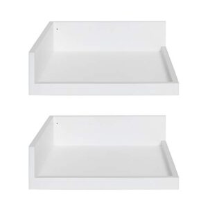 kate and laurel levie modern floating corner wood wall shelves, 12 x 12 inches, 2 pack, white