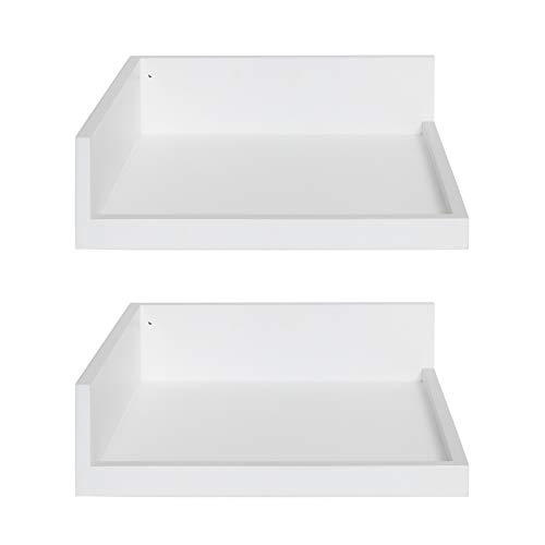 Kate and Laurel Levie Modern Floating Corner Wood Wall Shelves, 12 x 12 Inches, 2 Pack, White