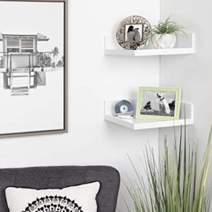 Kate and Laurel Levie Modern Floating Corner Wood Wall Shelves, 12 x 12 Inches, 2 Pack, White