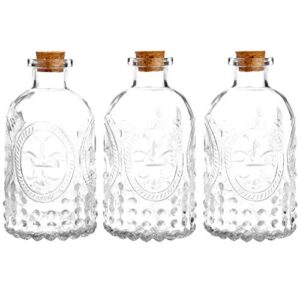 mygift set of 3 antique-style clear glass embossed apothecary bottles with cork lids