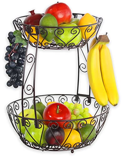 Simple Houseware 2-Tier Countertop Fruit Basket Bowl Storage, Bronze