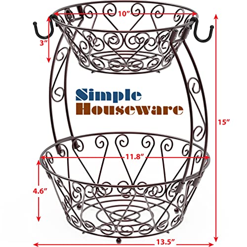 Simple Houseware 2-Tier Countertop Fruit Basket Bowl Storage, Bronze