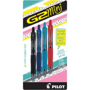 pilot g2 mini gel pen, retractable, fine 0.7 mm, assorted ink and barrel colors, 4/pack