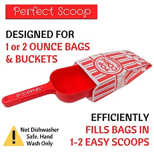 Poppy's Plastic Popcorn Scoop Bundle - 200 Bags and Plastic Popcorn Scooper, Popcorn Machine Accessories for Popcorn Bars, Movie Nights, Concessions