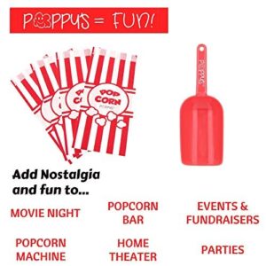 Poppy's Plastic Popcorn Scoop Bundle - 200 Bags and Plastic Popcorn Scooper, Popcorn Machine Accessories for Popcorn Bars, Movie Nights, Concessions