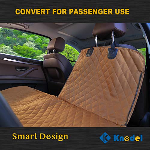 K KNODEL Dog Seat Cover, 100% Waterproof Car Seat Cover for Pets, Pet Seat Cover Dog Hammock, Heavy Duty Scratch Proof Pet Back Seat Covers, Zippered Side Flaps for Cars, Trucks and SUVs (Brown)