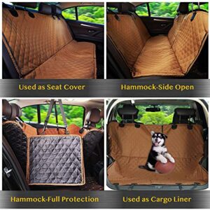 K KNODEL Dog Seat Cover, 100% Waterproof Car Seat Cover for Pets, Pet Seat Cover Dog Hammock, Heavy Duty Scratch Proof Pet Back Seat Covers, Zippered Side Flaps for Cars, Trucks and SUVs (Brown)