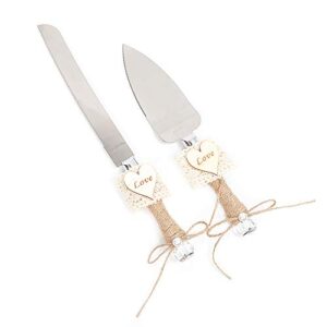senover rustic love sign wedding cake knife and server set,wedding cake knife serveing,pizza pie cake cutter for parties weddings birthdays anniversaries (love and lace)
