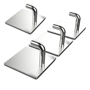 4 pcs adhesive hooks for home use, nail free 304 stainless steel ultra strong waterproof hanger / heavy duty wall mounted hook for kitchen, bathroom, robe, coat, towel, keys, bags, lights, calendars