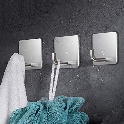 4 Pcs Adhesive Hooks for Home Use, Nail Free 304 Stainless Steel Ultra Strong Waterproof Hanger / Heavy Duty Wall Mounted Hook for Kitchen, Bathroom, Robe, Coat, Towel, Keys, Bags, Lights, Calendars