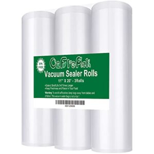 o2frepak 3 pack 11"x20' rolls vacuum sealer bags rolls with bpa free,heavy duty vacuum sealer storage bags rolls,cut to size roll,great for sous vide (total 60 feet)