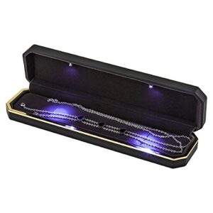 LED Jewelry Gift Box Case Elegant Velvet Necklace Pendant Box Bracelet Box with LED Light for Jewelry Display Proposal Engagement Wedding Valentine's Day Black Size：9.21"x2.36"x1.26"