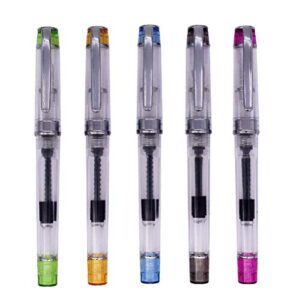 lanxivi 5 pcs yongsheng 3003 fountain pen set demonstrator transparent fine nib with ink refill converter, perfect for signature, school, executive business