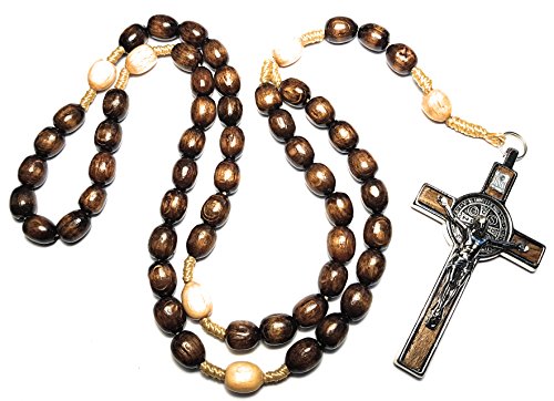 ESNOY OVERSIZED Made in Italy Rosary Blessed by Pope Francis Vatican Rome Holy Father Medal Cross Saint Benedict Patron Saint of Students Honor Veterans US Army solders Addiction Dependence (Brown)