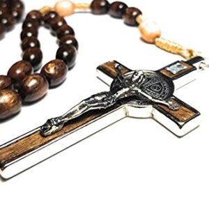 ESNOY OVERSIZED Made in Italy Rosary Blessed by Pope Francis Vatican Rome Holy Father Medal Cross Saint Benedict Patron Saint of Students Honor Veterans US Army solders Addiction Dependence (Brown)