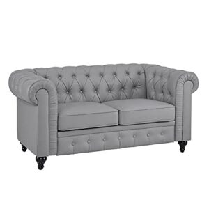 naomi home emery chesterfield loveseat, luxurious comfort for cozy living rooms, mid-century modern couch, elegance & serenity, 2-seater loveseat couch for small space, gray, pu leather