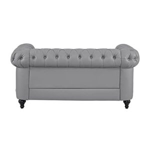 Naomi Home Emery Chesterfield Loveseat, Luxurious Comfort for Cozy Living Rooms, Mid-Century Modern Couch, Elegance & Serenity, 2-Seater Loveseat Couch for Small Space, Gray, PU Leather