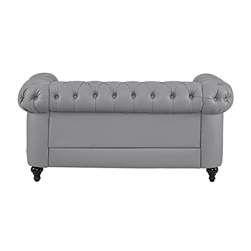 Naomi Home Emery Chesterfield Loveseat, Luxurious Comfort for Cozy Living Rooms, Mid-Century Modern Couch, Elegance & Serenity, 2-Seater Loveseat Couch for Small Space, Gray, PU Leather