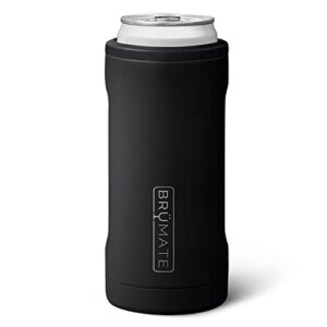 brümate hopsulator slim can cooler insulated for 12oz slim cans | skinny can coozie insulated stainless steel drink holder for hard seltzer, beer, soda, and energy drinks (matte black)