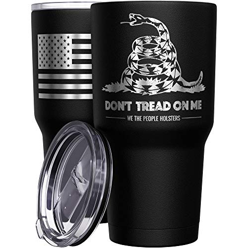 We The People Holsters - Gadsden Flag - Dont Tread On Me - Snake Tumbler - American Flag Coffee Travel Mug - American Made Travel Mug - Double Insulated Tumbler - 30 oz