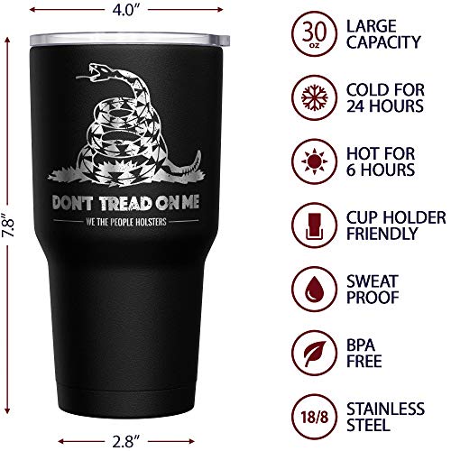 We The People Holsters - Gadsden Flag - Dont Tread On Me - Snake Tumbler - American Flag Coffee Travel Mug - American Made Travel Mug - Double Insulated Tumbler - 30 oz