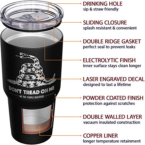 We The People Holsters - Gadsden Flag - Dont Tread On Me - Snake Tumbler - American Flag Coffee Travel Mug - American Made Travel Mug - Double Insulated Tumbler - 30 oz