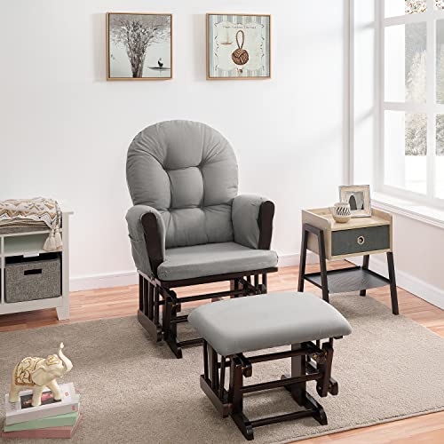 Naomi Home Brisbane Rocking Chair with Ottoman, Comfortable and Relaxing Glider and Ottoman Set for Nurseries Espresso, Dark Gray