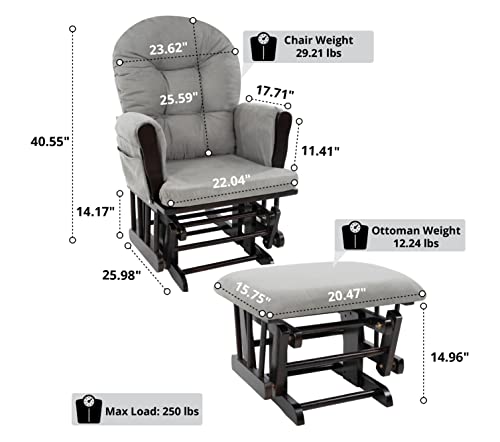 Naomi Home Brisbane Rocking Chair with Ottoman, Comfortable and Relaxing Glider and Ottoman Set for Nurseries Espresso, Dark Gray