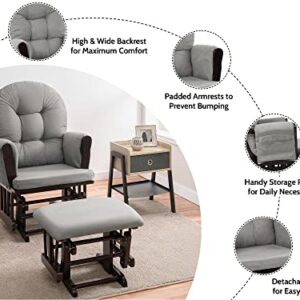 Naomi Home Brisbane Rocking Chair with Ottoman, Comfortable and Relaxing Glider and Ottoman Set for Nurseries Espresso, Dark Gray