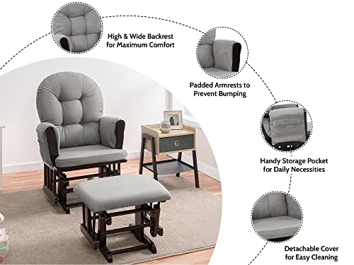 Naomi Home Brisbane Rocking Chair with Ottoman, Comfortable and Relaxing Glider and Ottoman Set for Nurseries Espresso, Dark Gray