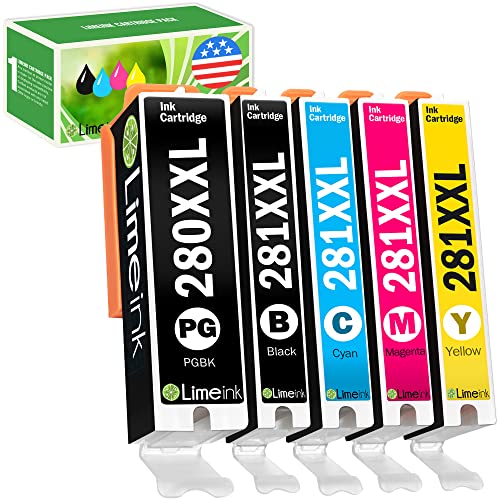 Limeink Compatible Ink Cartridge Replacement for Canon Ink 280 and 281 Cartridges 280XXL 281XXL for Canon 281 Ink Cartridges for Canon 280 281 Ink Cartridges for TR8520 TR8620 TS6120 TS9120 TR7520