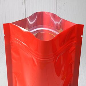 Double-Sided Matte/Glossy Color with Clear Round Window Stand-Up Pouch (100 Bags/Pack) (6.3" x 8.7", Glossy Red)