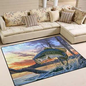 fishing bass mouth area rug 4'x6', educational polyester area rug mat for living dining dorm room bedroom home decorative