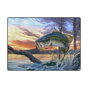 Fishing Bass Mouth Area Rug 4'x6', Educational Polyester Area Rug Mat for Living Dining Dorm Room Bedroom Home Decorative