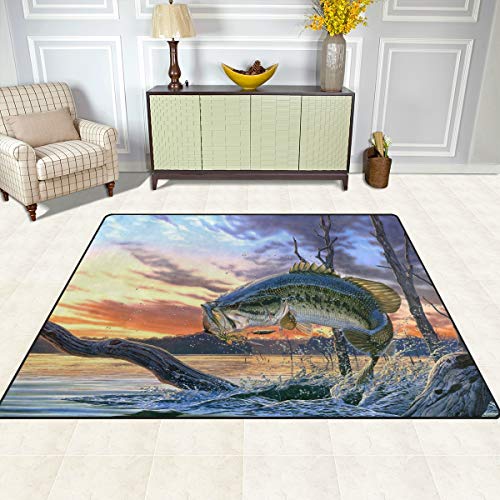 Fishing Bass Mouth Area Rug 4'x6', Educational Polyester Area Rug Mat for Living Dining Dorm Room Bedroom Home Decorative