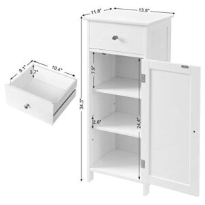 VASAGLE Bathroom Floor Cabinet Wooden Storage Organizer Unit with Drawer and Adjustable Shelf for Living Room White