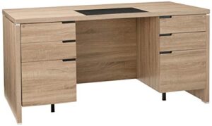 benzara wooden desk with locking drawers, brown