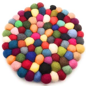 handmade, colorful, heat resistant, durable felt balls trivet (pot mat, pot holder for hot dishes) - single piece (multi-color, round)
